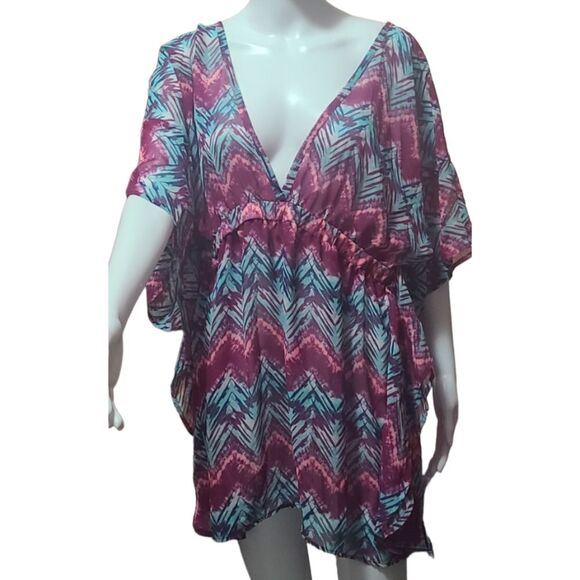 Miken Womens Chevron-Print Cross-Back Poncho Dress Swim Cover-Up - Picture 6 of 7